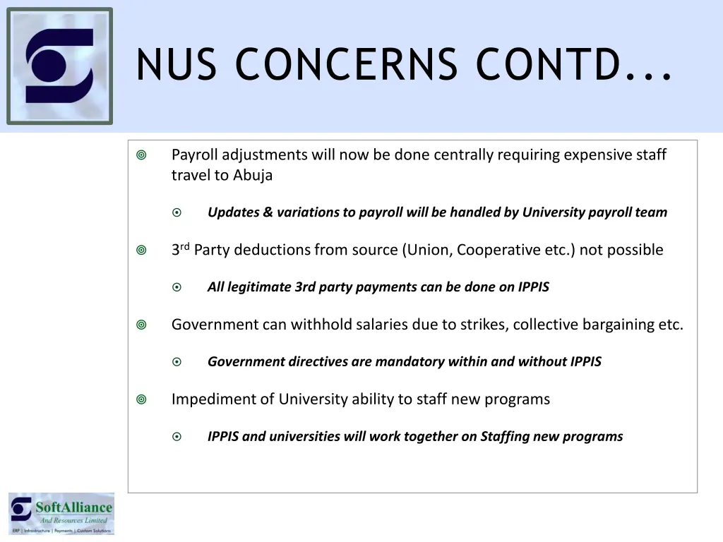 nus concerns contd
