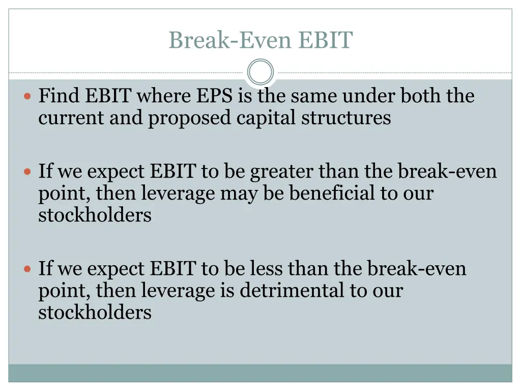 break even ebit