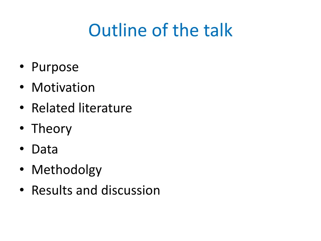 outline of the talk