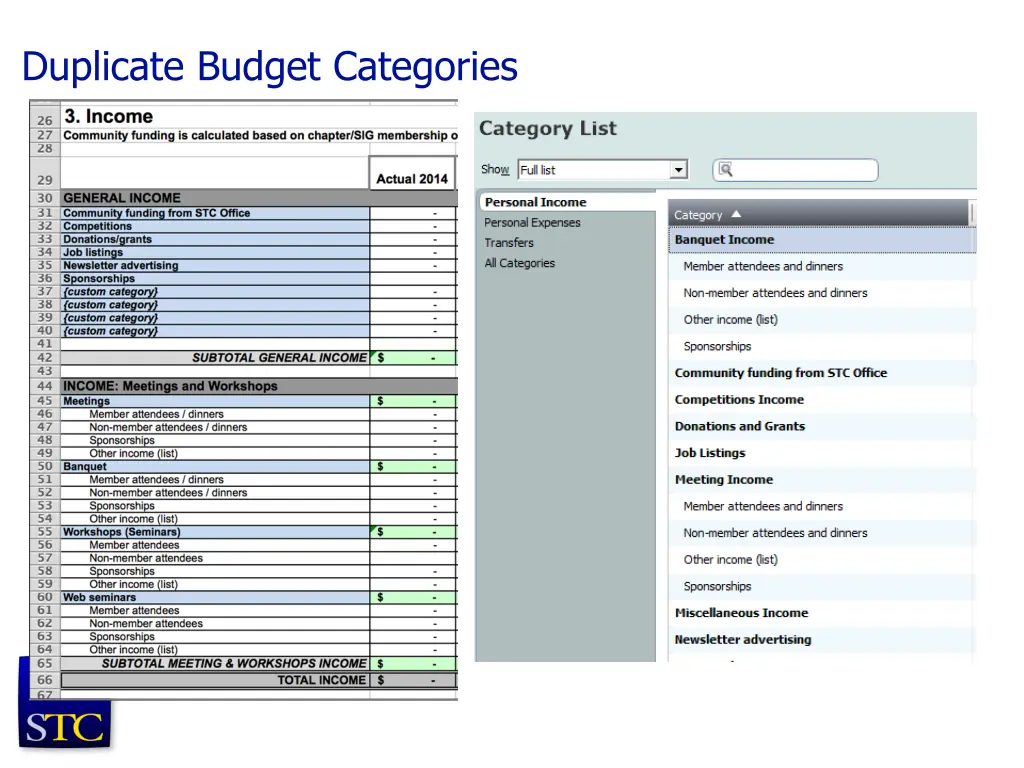 duplicate budget categories