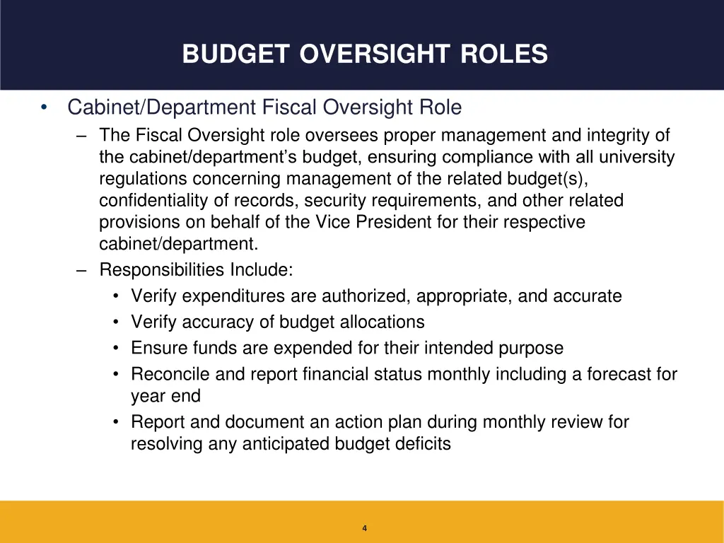 budget oversight roles