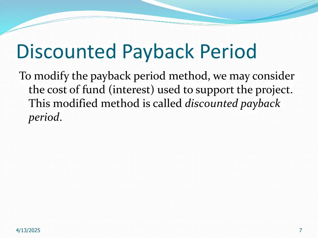 discounted payback period