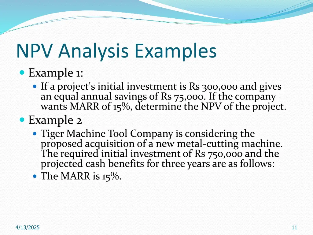 npv analysis examples example 1 if a project