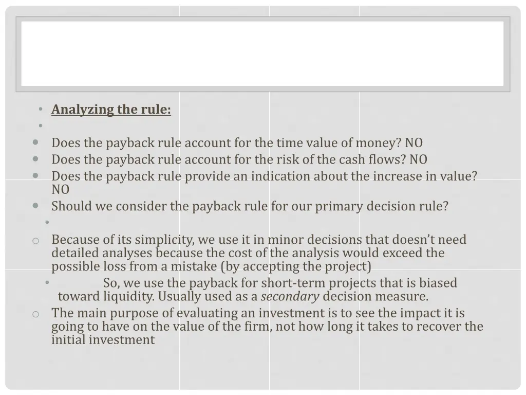 analyzing the rule does the payback rule account