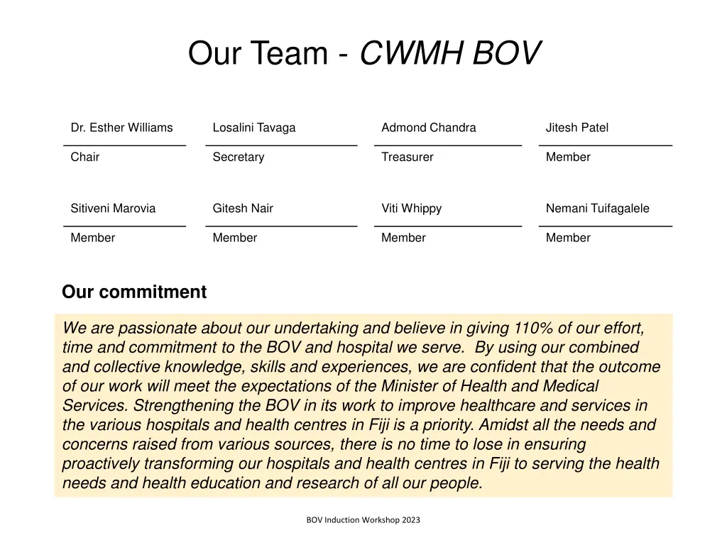 our team cwmh bov