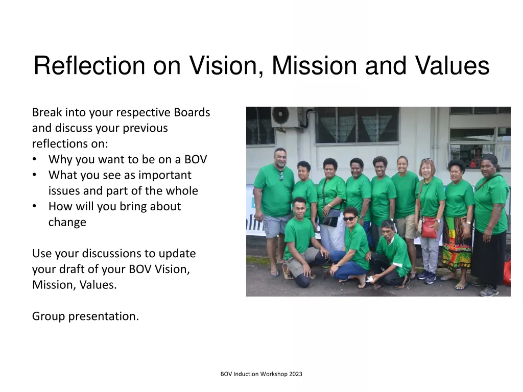 reflection on vision mission and values
