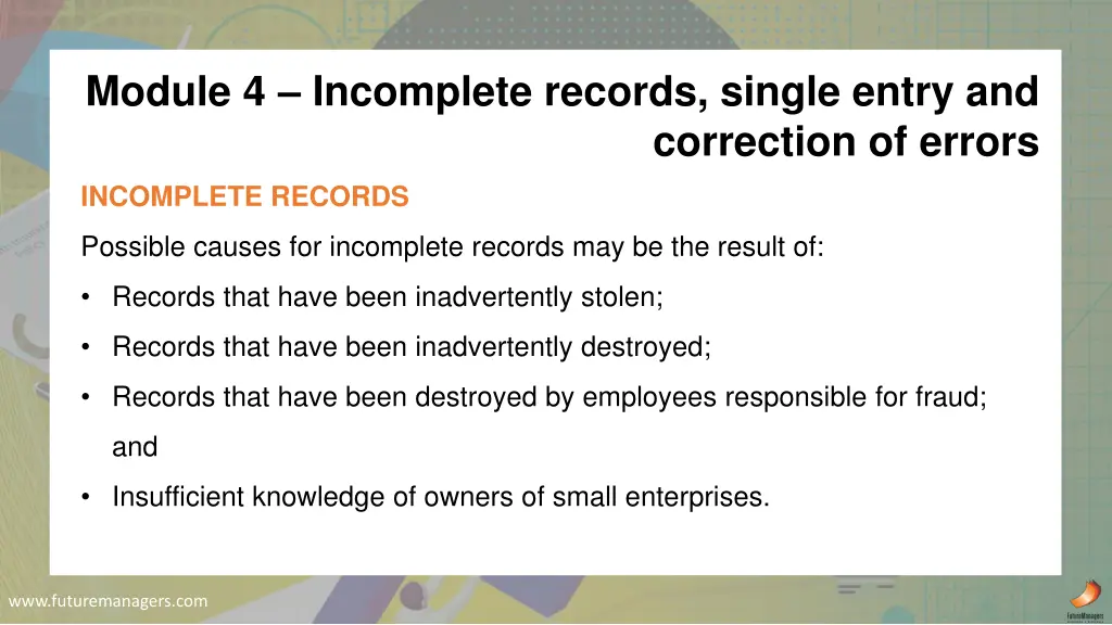 module 4 incomplete records single entry and