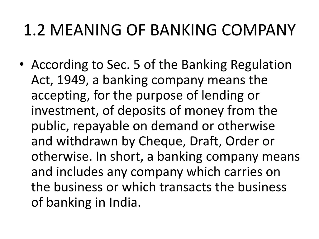 1 2 meaning of banking company