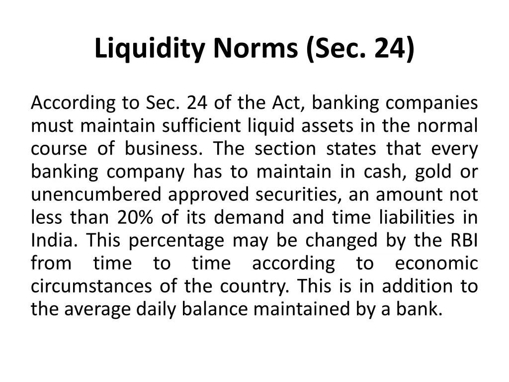 liquidity norms sec 24