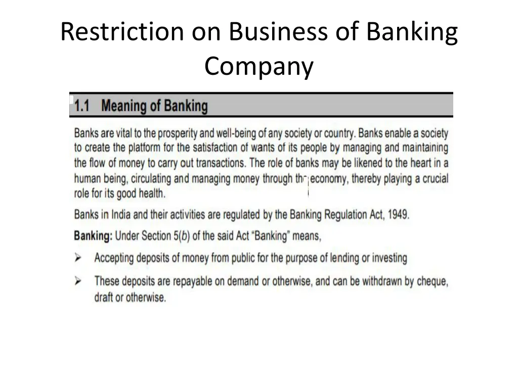 restriction on business of banking company