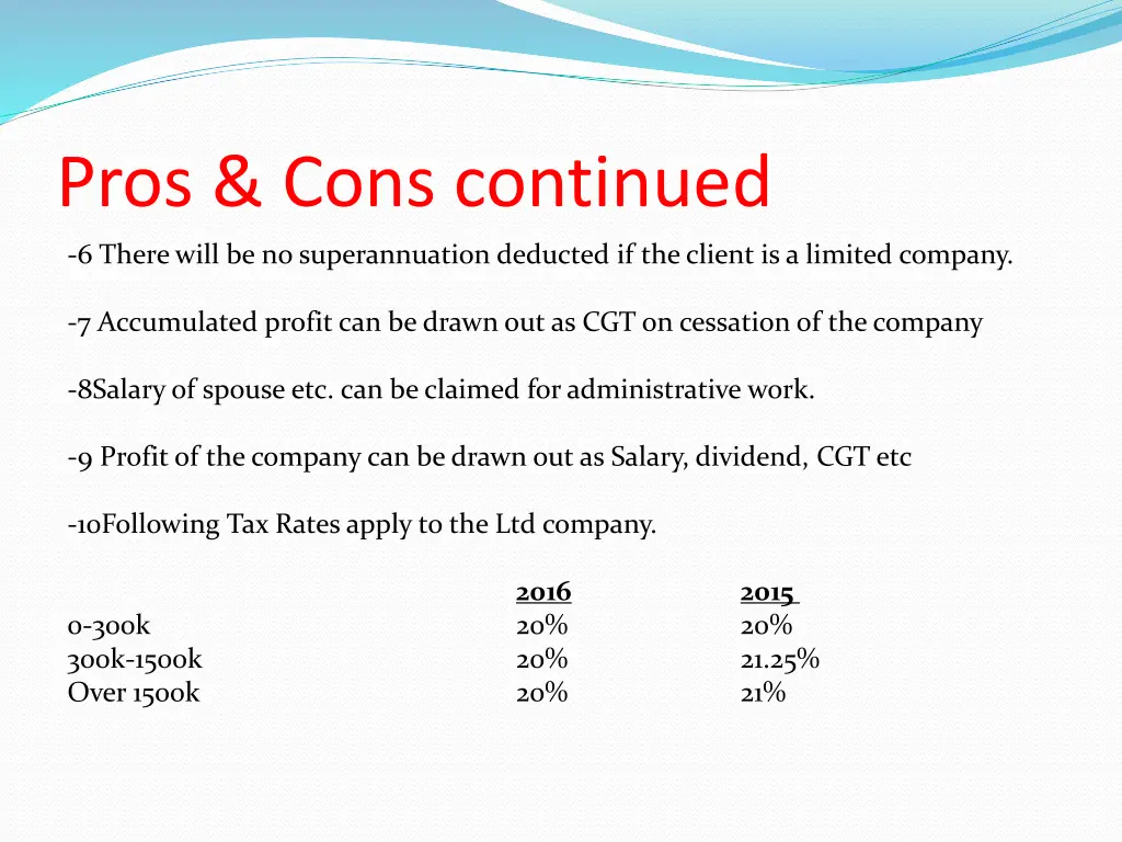 pros cons continued
