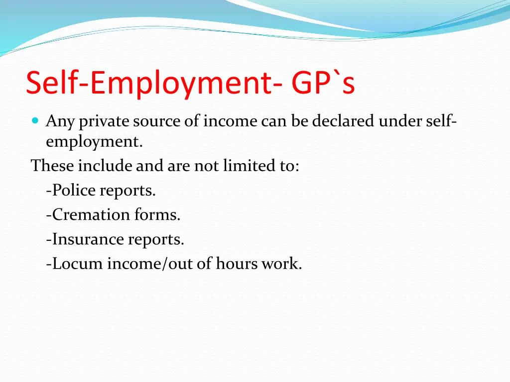 self employment gp s