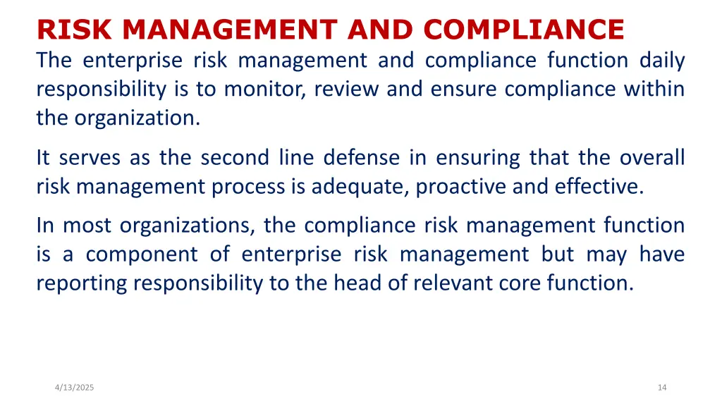 risk management and compliance the enterprise
