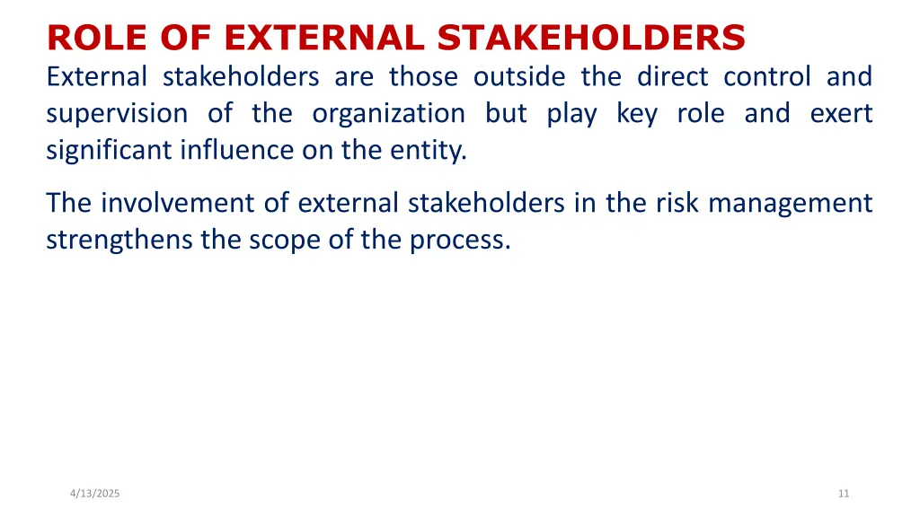 role of external stakeholders external