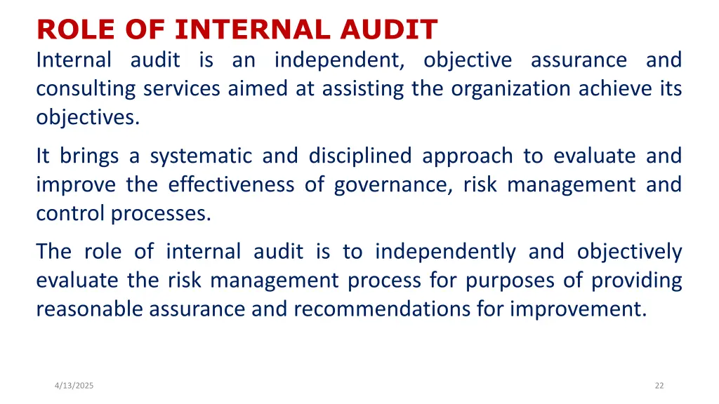 role of internal audit internal audit