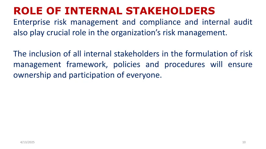 role of internal stakeholders enterprise risk