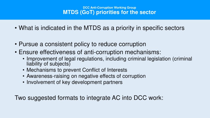 dcc anti corruption working group mtds