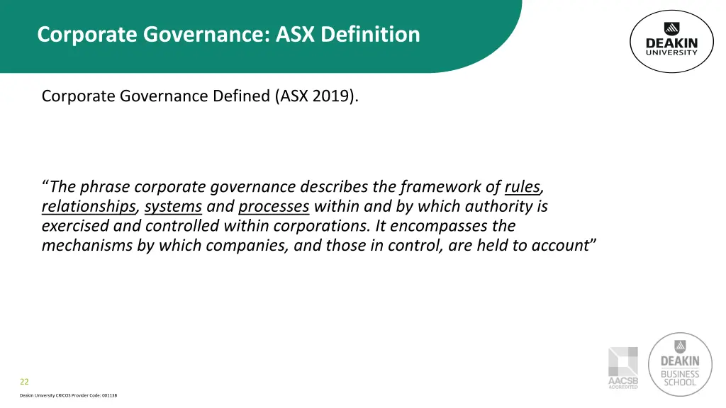 corporate governance asx definition