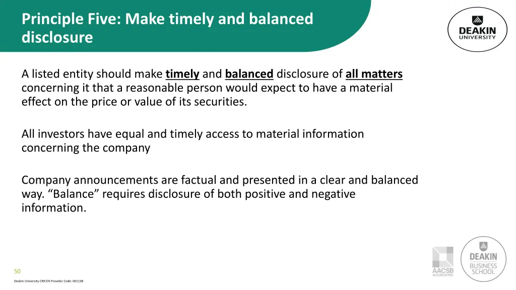 principle five make timely and balanced disclosure