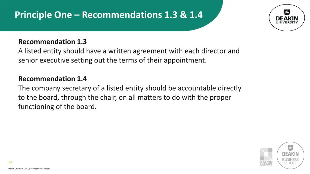 principle one recommendations 1 3 1 4