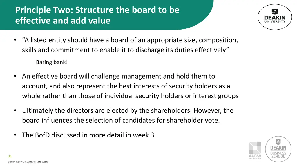 principle two structure the board to be effective