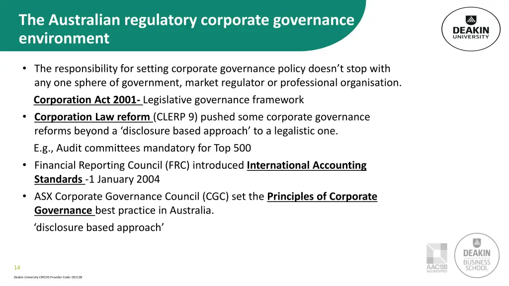the australian regulatory corporate governance