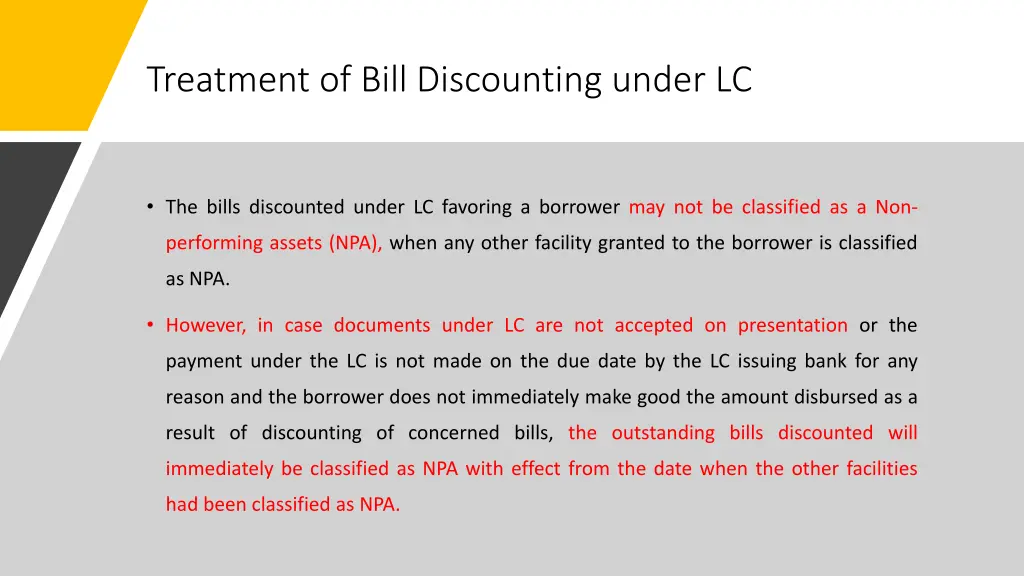 treatment of bill discounting under lc