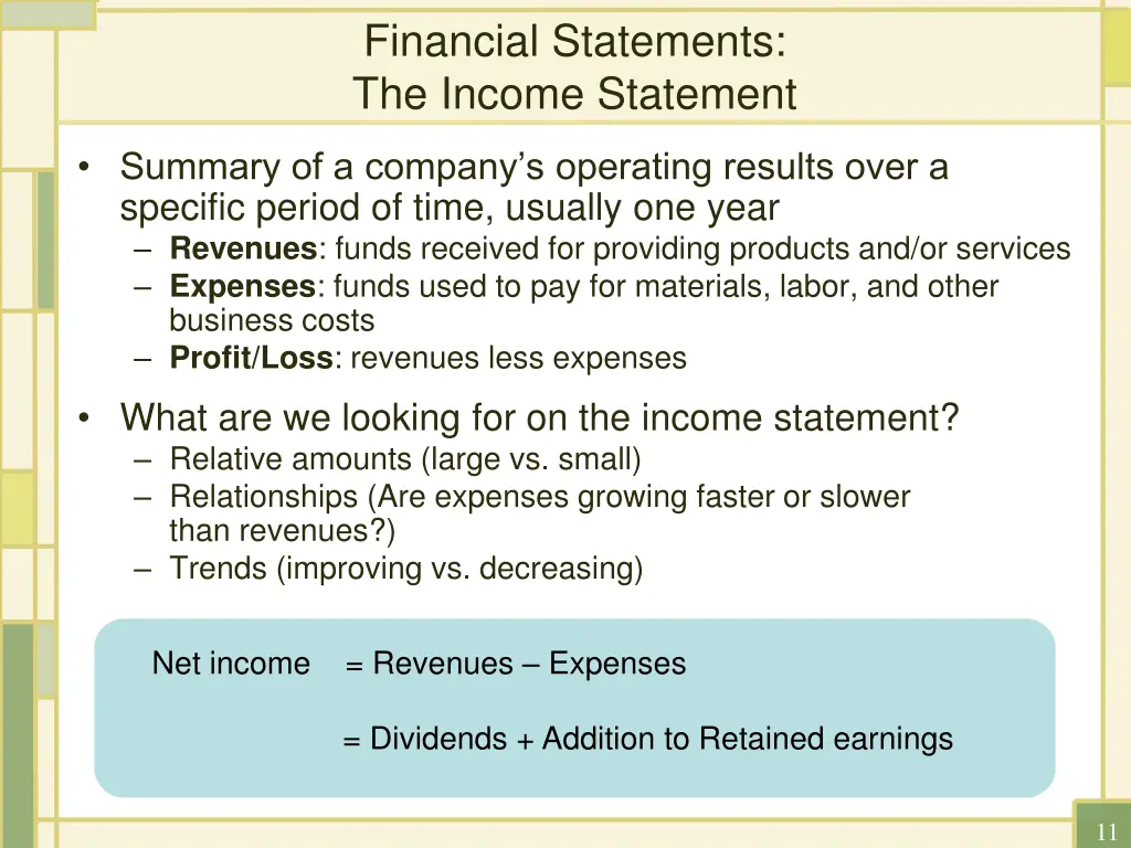 financial statements the income statement