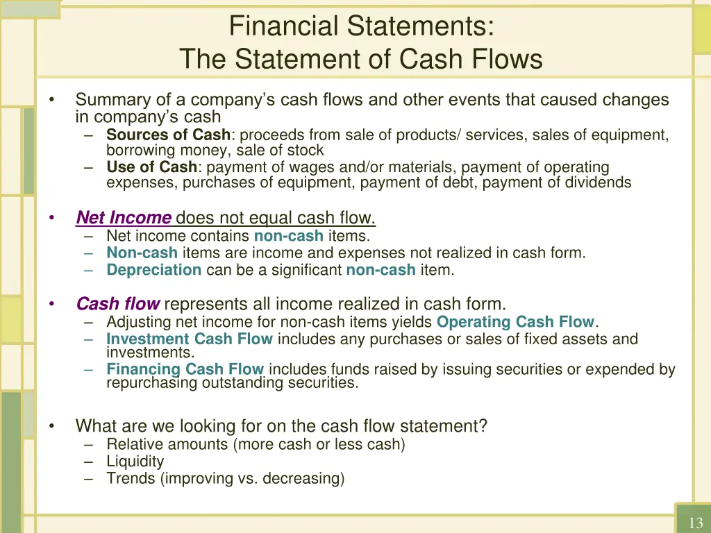 financial statements the statement of cash flows