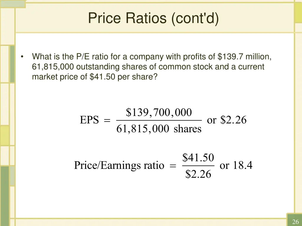 price ratios cont d