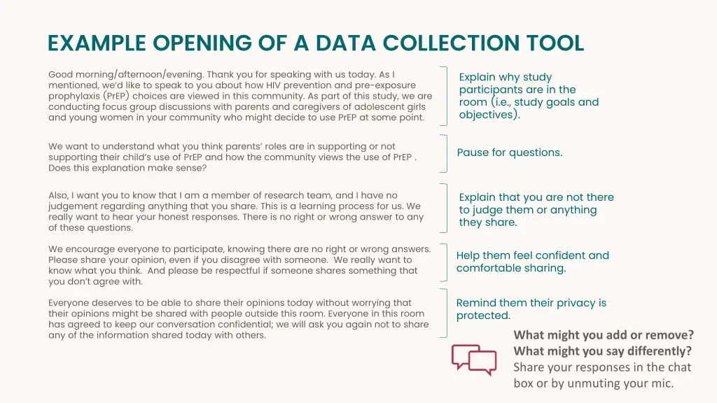 example opening of a data collection tool