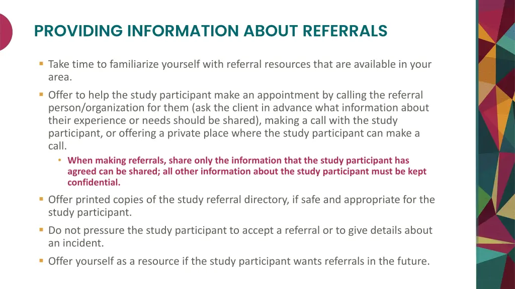 providing information about referrals