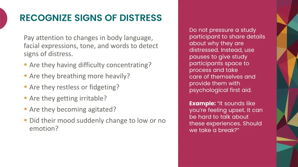 recognize signs of distress