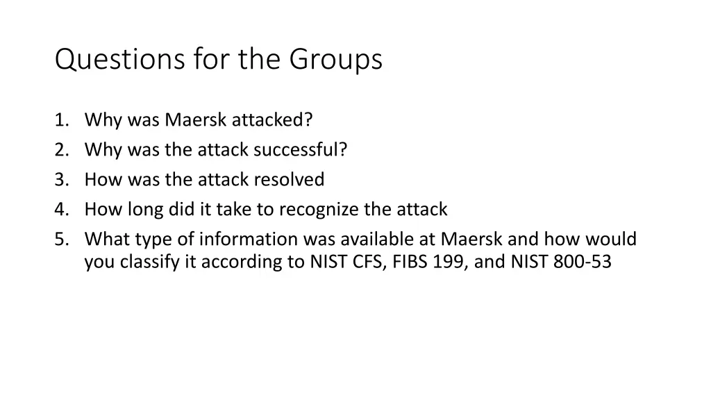 questions for the groups