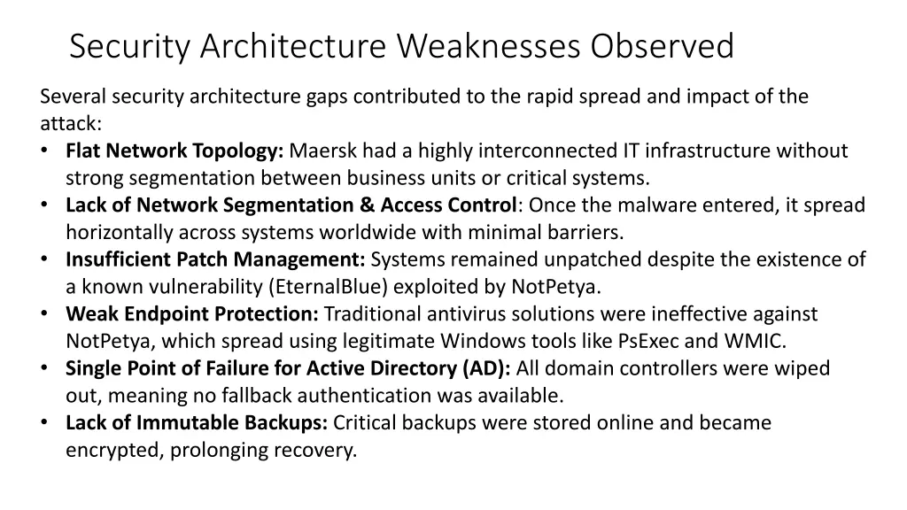security architecture weaknesses observed