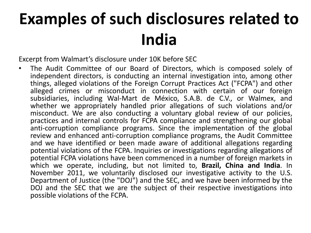 examples of such disclosures related to india