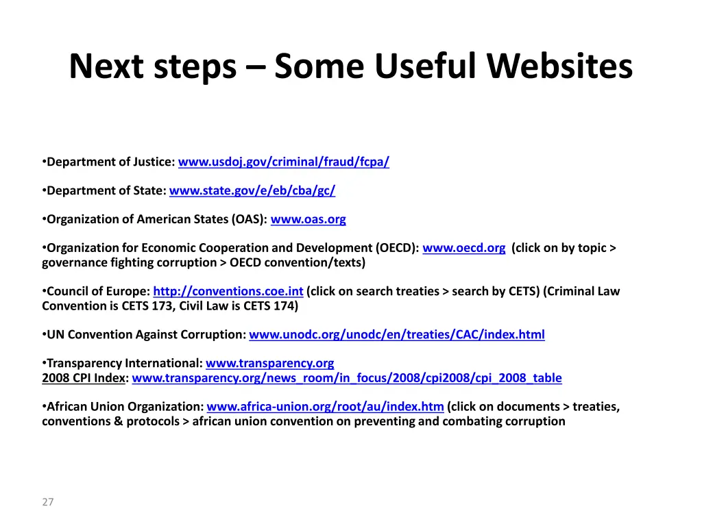 next steps some useful websites