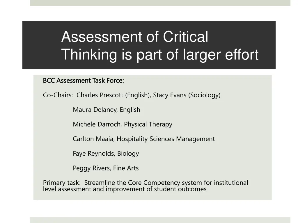 assessment of critical thinking is part of larger