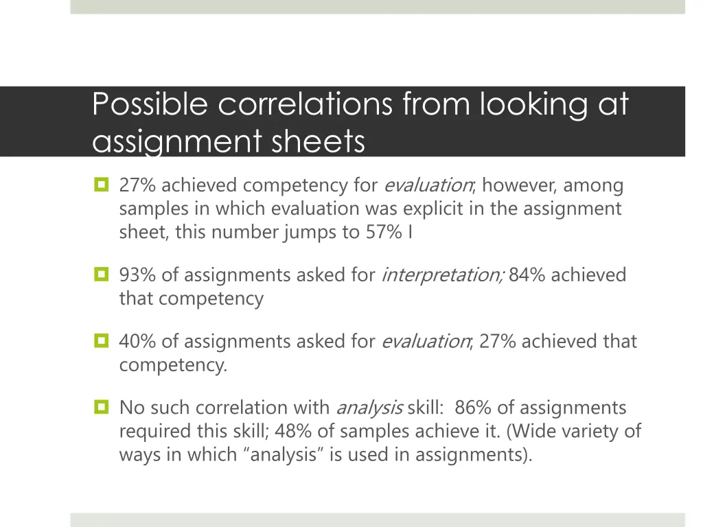 possible correlations from looking at assignment