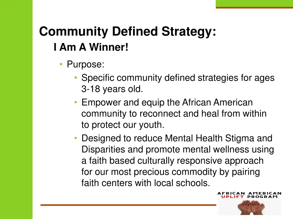 community defined strategy i am a winner