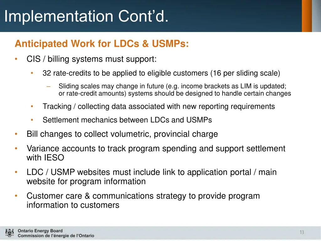implementation cont d