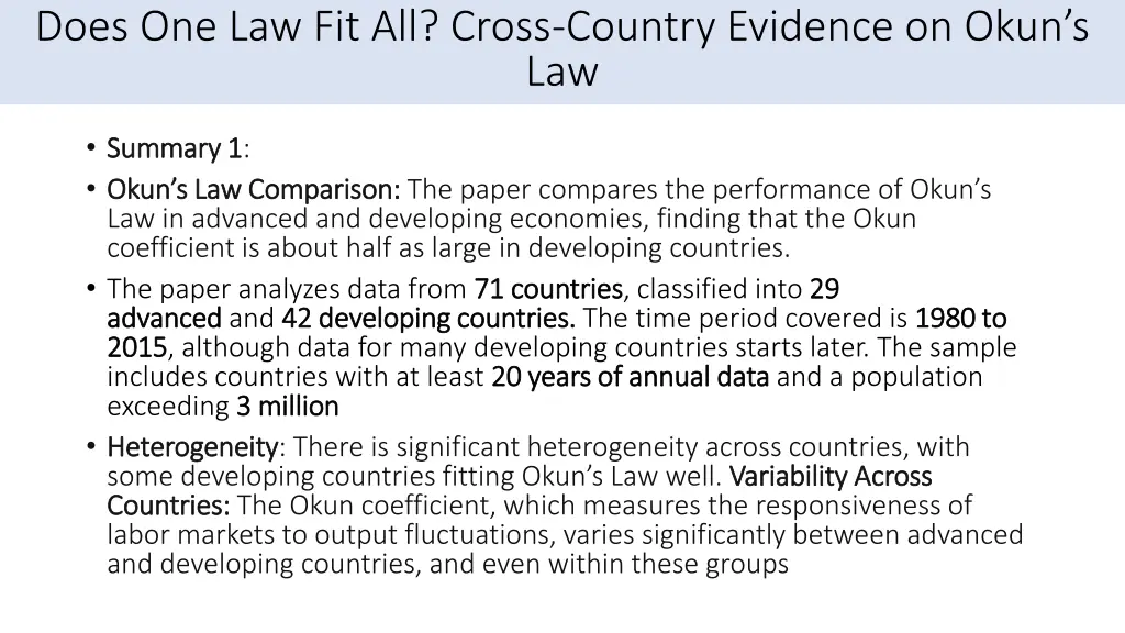 does one law fit all cross country evidence 1