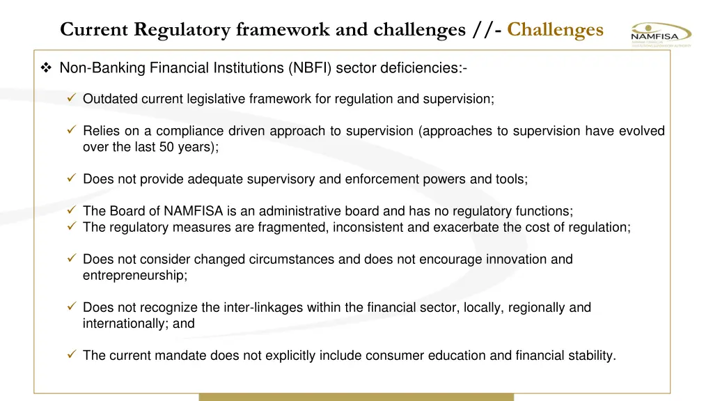 current regulatory framework and challenges