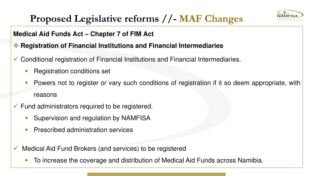 proposed legislative reforms maf changes