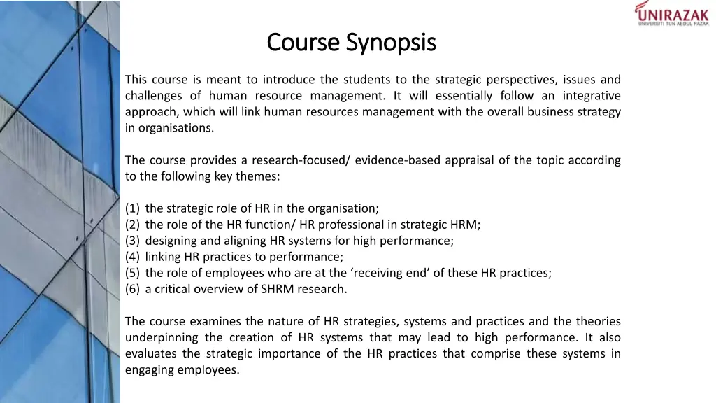 course synopsis course synopsis