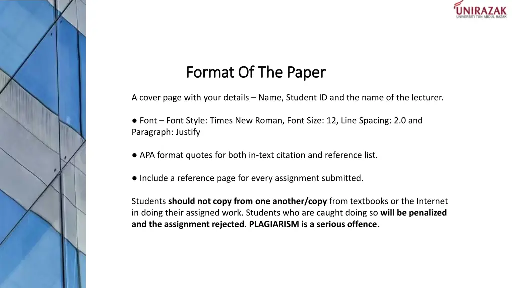 format of the paper format of the paper