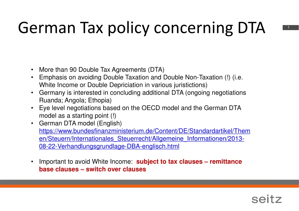 german tax policy concerning dta