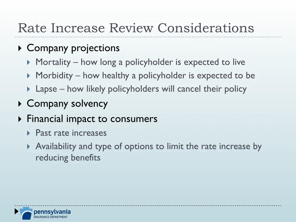 rate increase review considerations