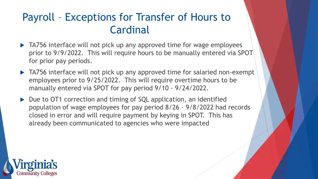 payroll exceptions for transfer of hours