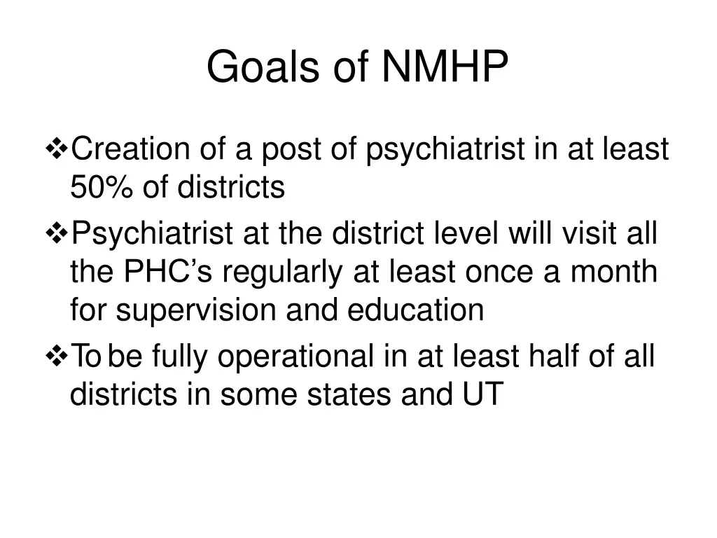 goals of nmhp 2